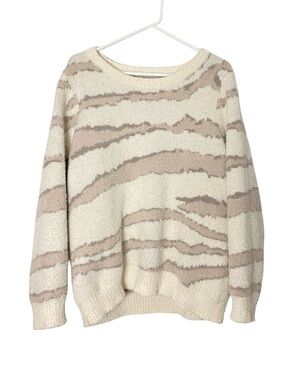 Barefoot Dreams Sweater Pullover Women Size Large Cozy Chic Animal Print Neutral